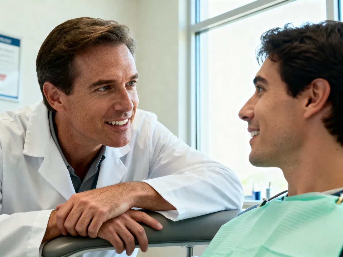 A Wren dentist talking with a patient before treatment